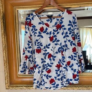 Liz Claiborne White Floral Bell Sleeve Top - Size L